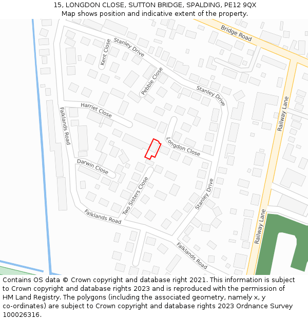 15, LONGDON CLOSE, SUTTON BRIDGE, SPALDING, PE12 9QX: Location map and indicative extent of plot