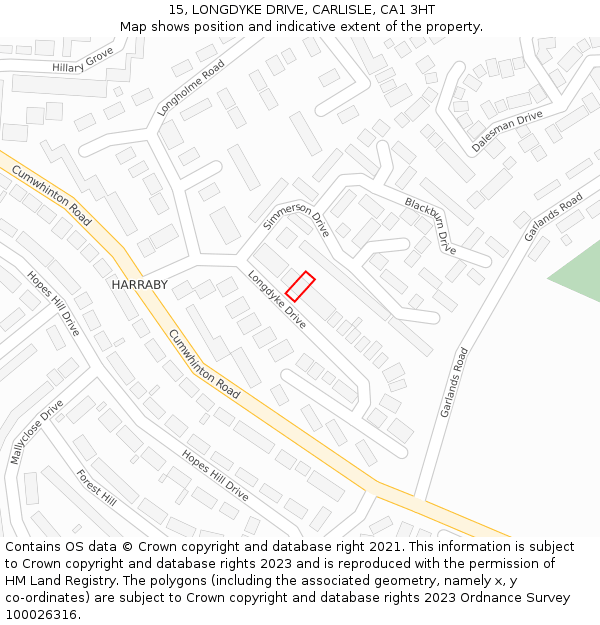 15, LONGDYKE DRIVE, CARLISLE, CA1 3HT: Location map and indicative extent of plot