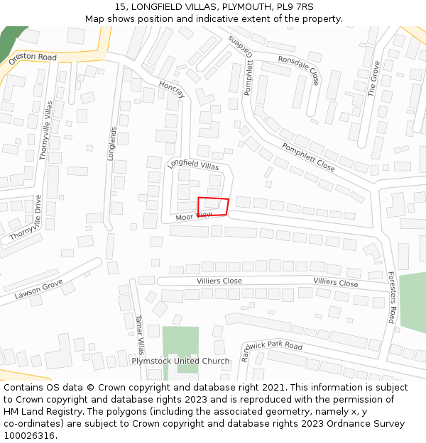 15, LONGFIELD VILLAS, PLYMOUTH, PL9 7RS: Location map and indicative extent of plot