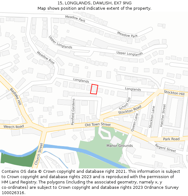 15, LONGLANDS, DAWLISH, EX7 9NG: Location map and indicative extent of plot