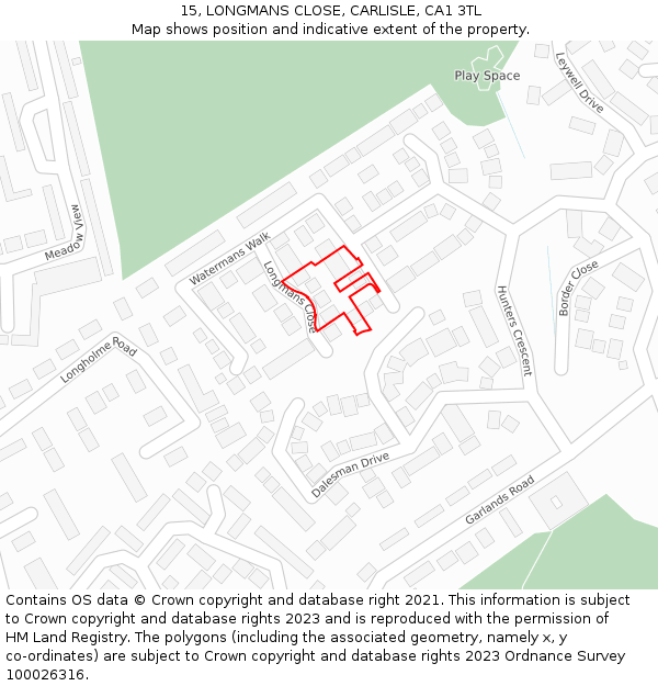 15, LONGMANS CLOSE, CARLISLE, CA1 3TL: Location map and indicative extent of plot