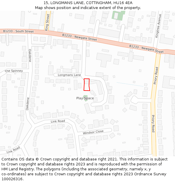 15, LONGMANS LANE, COTTINGHAM, HU16 4EA: Location map and indicative extent of plot