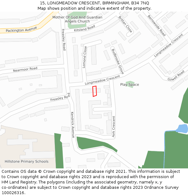 15, LONGMEADOW CRESCENT, BIRMINGHAM, B34 7NQ: Location map and indicative extent of plot