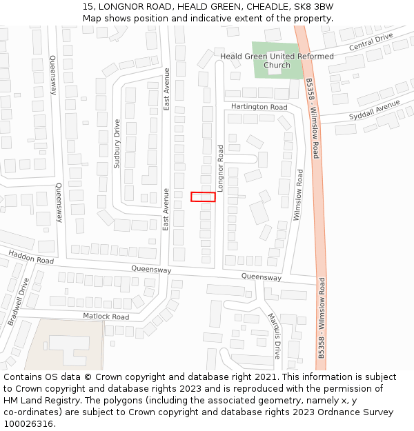 15, LONGNOR ROAD, HEALD GREEN, CHEADLE, SK8 3BW: Location map and indicative extent of plot