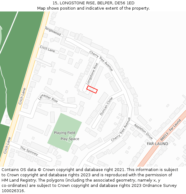 15, LONGSTONE RISE, BELPER, DE56 1ED: Location map and indicative extent of plot
