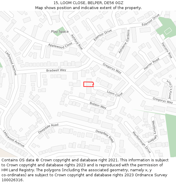 15, LOOM CLOSE, BELPER, DE56 0GZ: Location map and indicative extent of plot