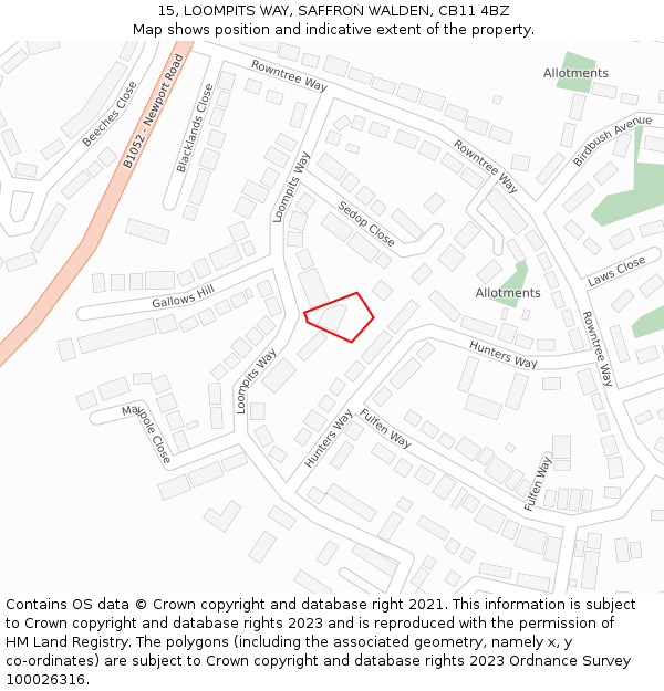 15, LOOMPITS WAY, SAFFRON WALDEN, CB11 4BZ: Location map and indicative extent of plot