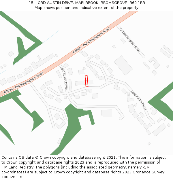 15, LORD AUSTIN DRIVE, MARLBROOK, BROMSGROVE, B60 1RB: Location map and indicative extent of plot