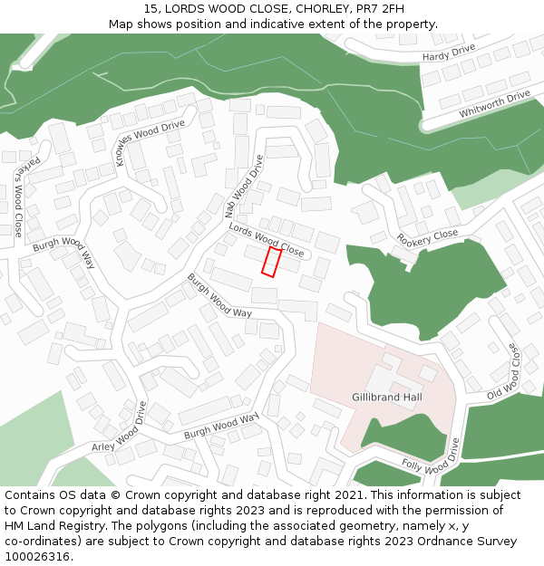 15, LORDS WOOD CLOSE, CHORLEY, PR7 2FH: Location map and indicative extent of plot