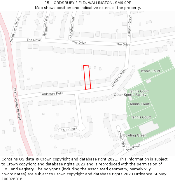 15, LORDSBURY FIELD, WALLINGTON, SM6 9PE: Location map and indicative extent of plot