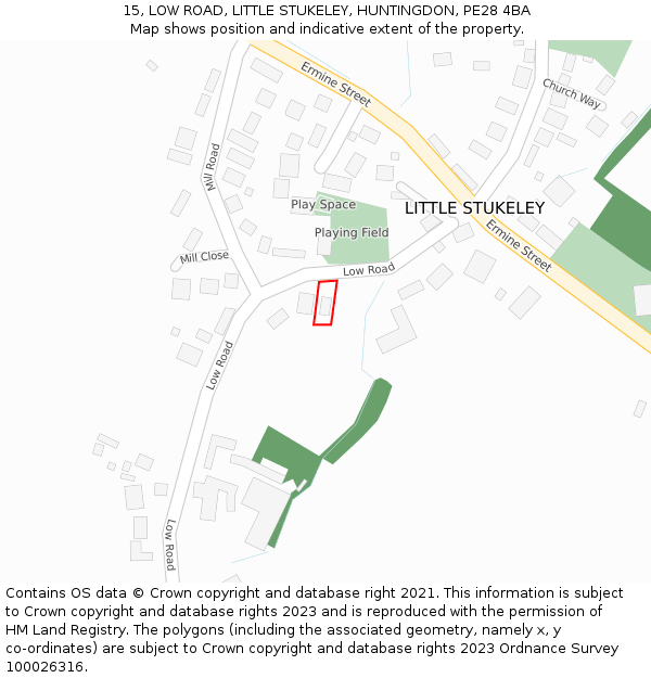 15, LOW ROAD, LITTLE STUKELEY, HUNTINGDON, PE28 4BA: Location map and indicative extent of plot