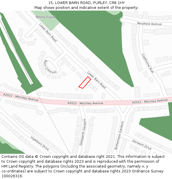 15, LOWER BARN ROAD, PURLEY, CR8 1HY: Location map and indicative extent of plot