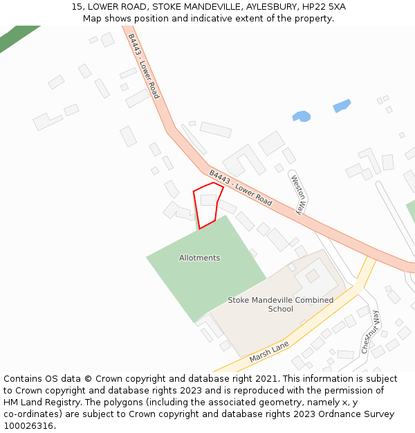 15, LOWER ROAD, STOKE MANDEVILLE, AYLESBURY, HP22 5XA: Location map and indicative extent of plot