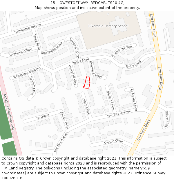 15, LOWESTOFT WAY, REDCAR, TS10 4GJ: Location map and indicative extent of plot