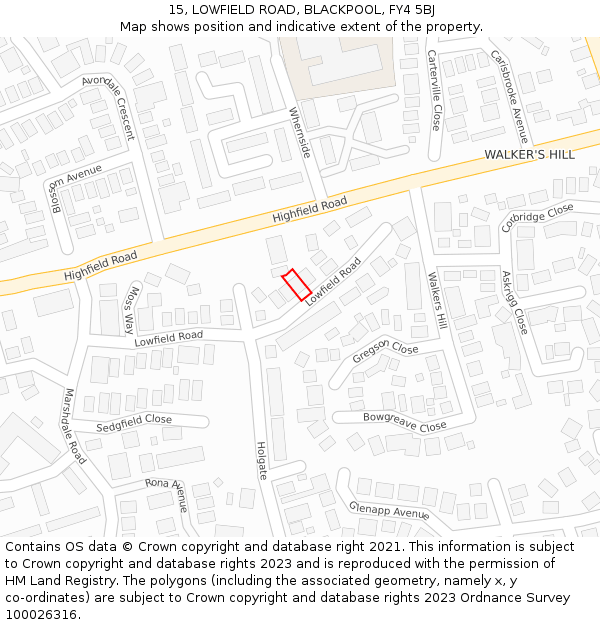 15, LOWFIELD ROAD, BLACKPOOL, FY4 5BJ: Location map and indicative extent of plot