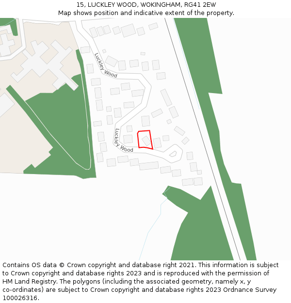 15, LUCKLEY WOOD, WOKINGHAM, RG41 2EW: Location map and indicative extent of plot