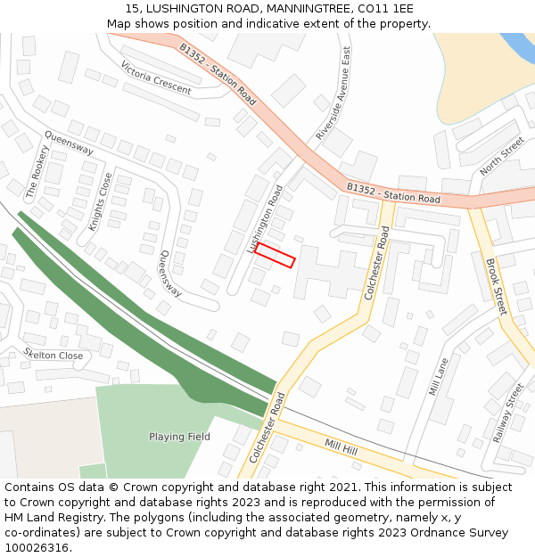 15, LUSHINGTON ROAD, MANNINGTREE, CO11 1EE: Location map and indicative extent of plot