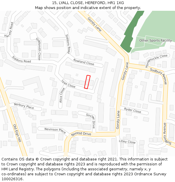 15, LYALL CLOSE, HEREFORD, HR1 1XG: Location map and indicative extent of plot