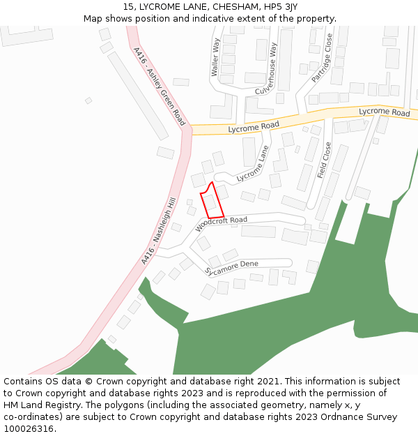 15, LYCROME LANE, CHESHAM, HP5 3JY: Location map and indicative extent of plot