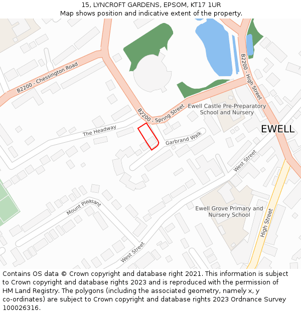 15, LYNCROFT GARDENS, EPSOM, KT17 1UR: Location map and indicative extent of plot