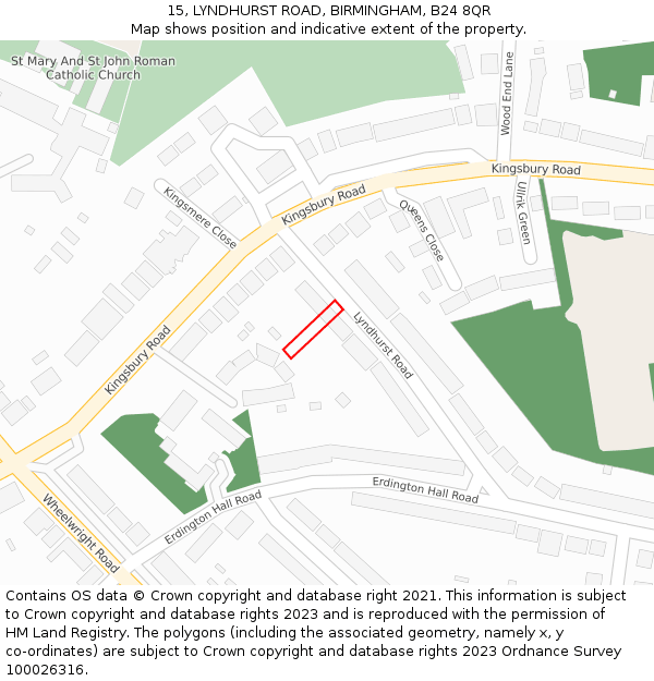 15, LYNDHURST ROAD, BIRMINGHAM, B24 8QR: Location map and indicative extent of plot