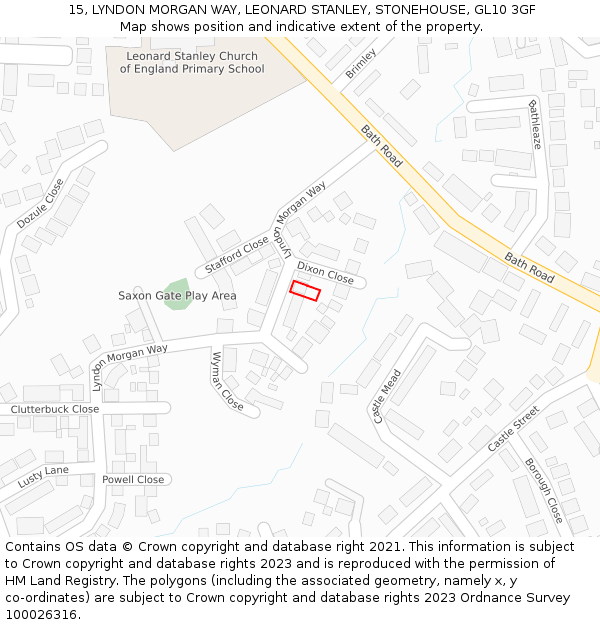 15, LYNDON MORGAN WAY, LEONARD STANLEY, STONEHOUSE, GL10 3GF: Location map and indicative extent of plot