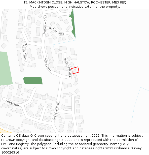 15, MACKINTOSH CLOSE, HIGH HALSTOW, ROCHESTER, ME3 8EQ: Location map and indicative extent of plot