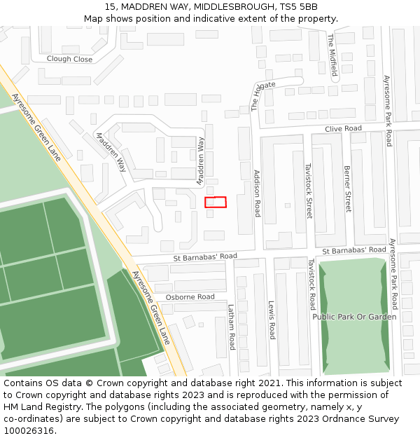 15, MADDREN WAY, MIDDLESBROUGH, TS5 5BB: Location map and indicative extent of plot