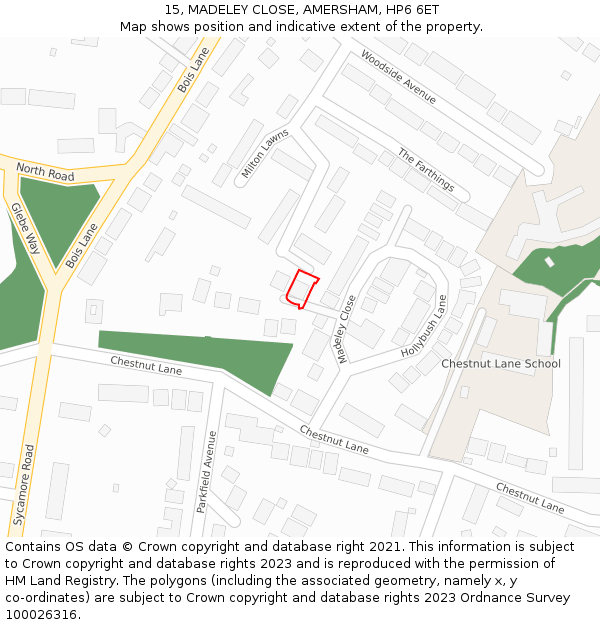 15, MADELEY CLOSE, AMERSHAM, HP6 6ET: Location map and indicative extent of plot