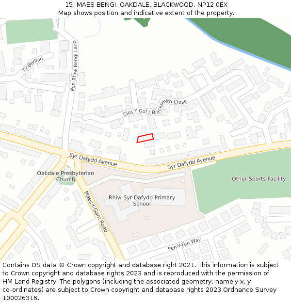 15, MAES BENGI, OAKDALE, BLACKWOOD, NP12 0EX: Location map and indicative extent of plot