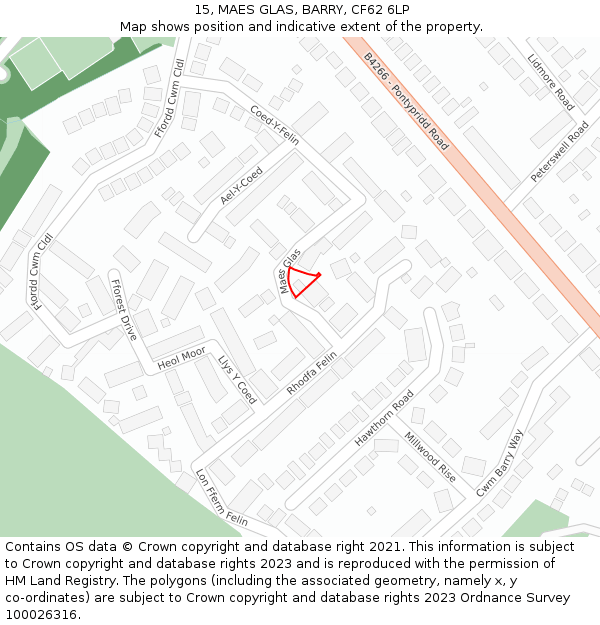 15, MAES GLAS, BARRY, CF62 6LP: Location map and indicative extent of plot