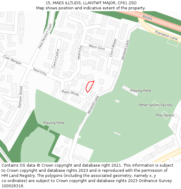 15, MAES ILLTUDS, LLANTWIT MAJOR, CF61 2SD: Location map and indicative extent of plot