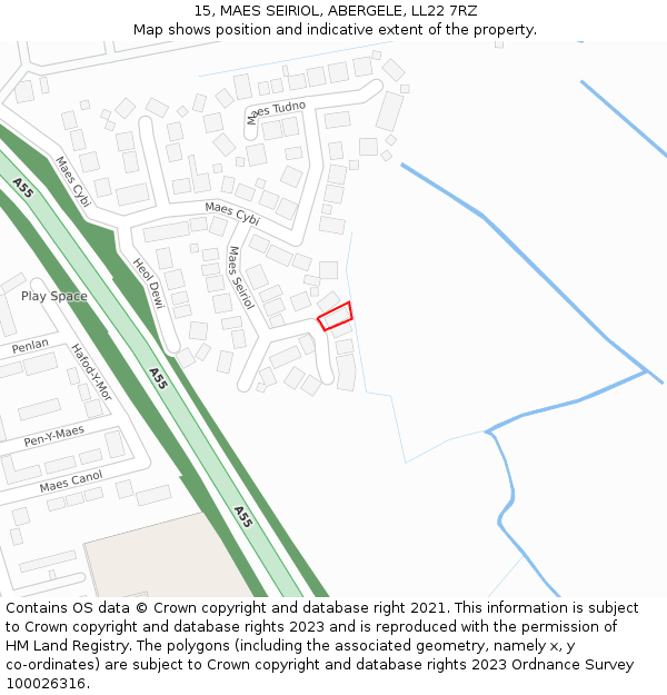 15, MAES SEIRIOL, ABERGELE, LL22 7RZ: Location map and indicative extent of plot