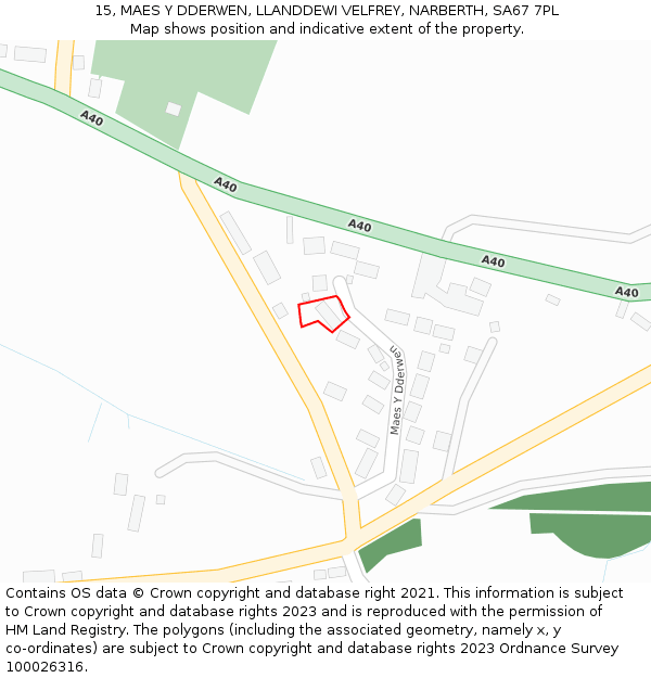 15, MAES Y DDERWEN, LLANDDEWI VELFREY, NARBERTH, SA67 7PL: Location map and indicative extent of plot