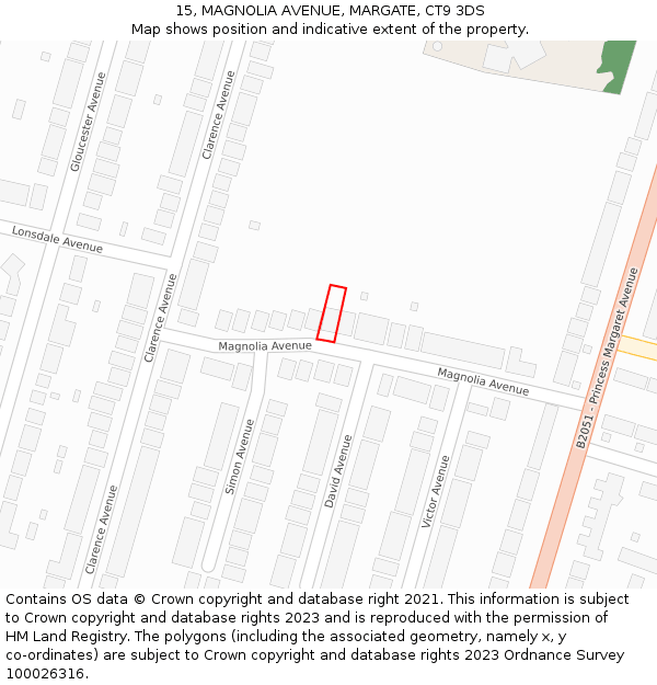 15, MAGNOLIA AVENUE, MARGATE, CT9 3DS: Location map and indicative extent of plot