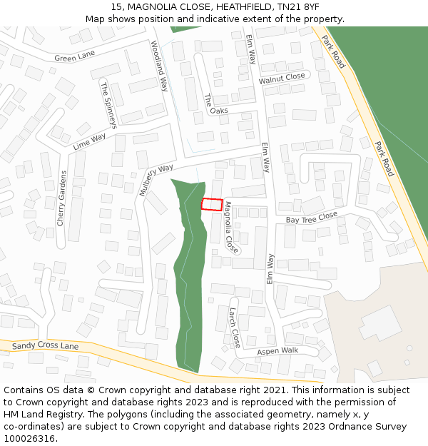 15, MAGNOLIA CLOSE, HEATHFIELD, TN21 8YF: Location map and indicative extent of plot