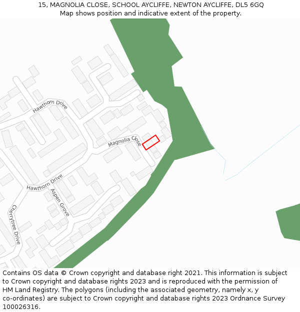 15, MAGNOLIA CLOSE, SCHOOL AYCLIFFE, NEWTON AYCLIFFE, DL5 6GQ: Location map and indicative extent of plot