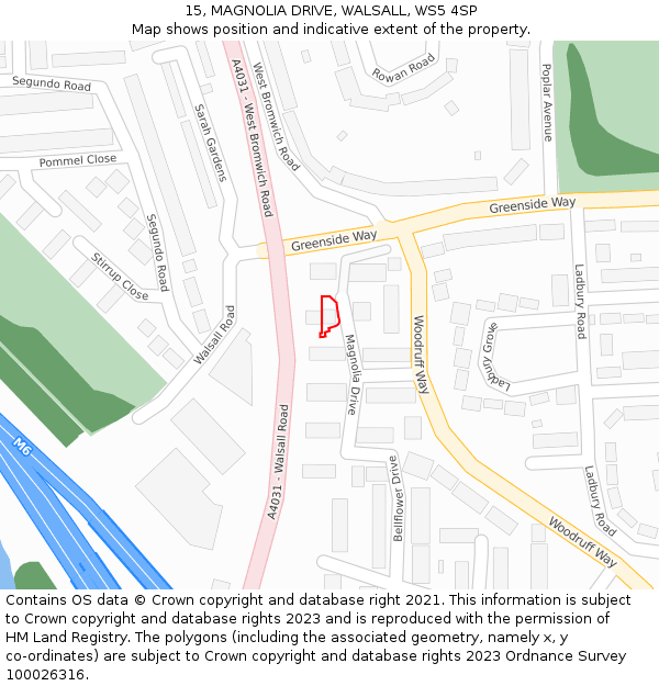 15, MAGNOLIA DRIVE, WALSALL, WS5 4SP: Location map and indicative extent of plot