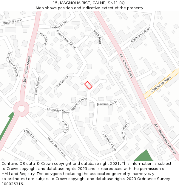 15, MAGNOLIA RISE, CALNE, SN11 0QL: Location map and indicative extent of plot