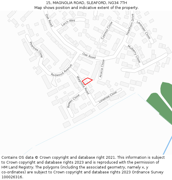 15, MAGNOLIA ROAD, SLEAFORD, NG34 7TH: Location map and indicative extent of plot