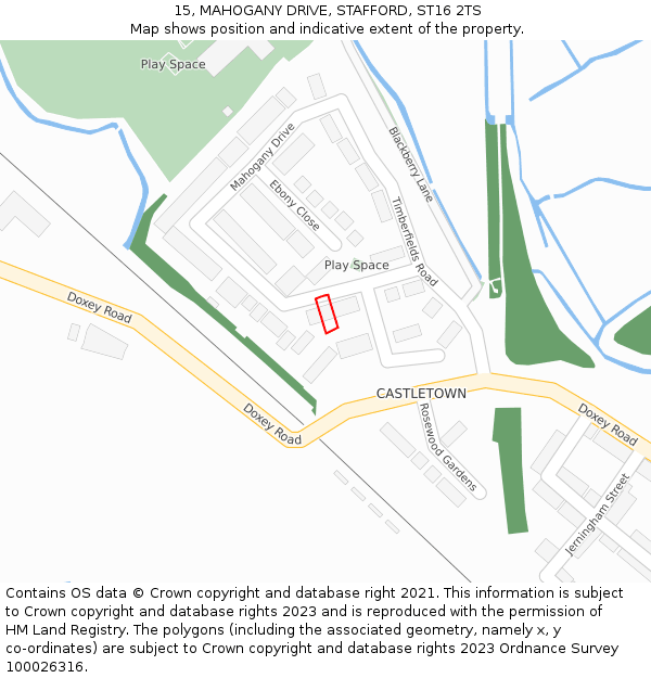 15, MAHOGANY DRIVE, STAFFORD, ST16 2TS: Location map and indicative extent of plot