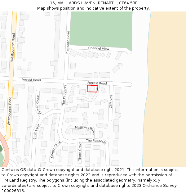 15, MAILLARDS HAVEN, PENARTH, CF64 5RF: Location map and indicative extent of plot