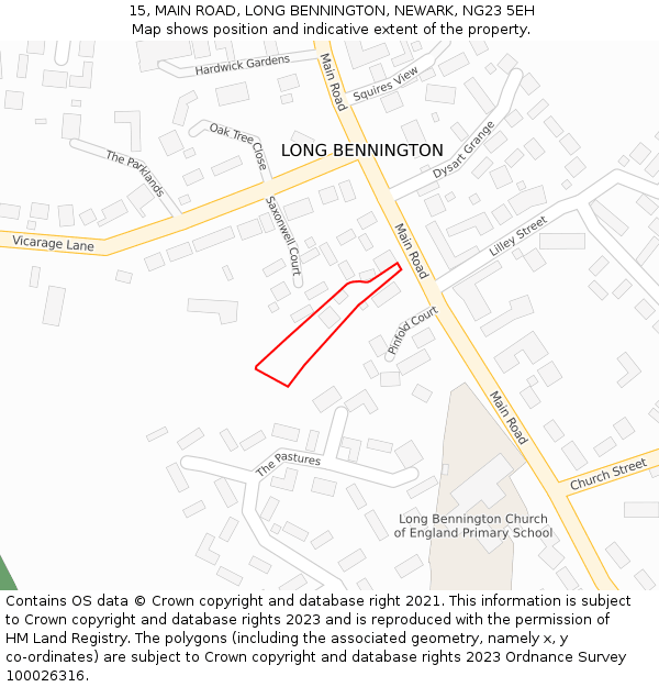 15, MAIN ROAD, LONG BENNINGTON, NEWARK, NG23 5EH: Location map and indicative extent of plot