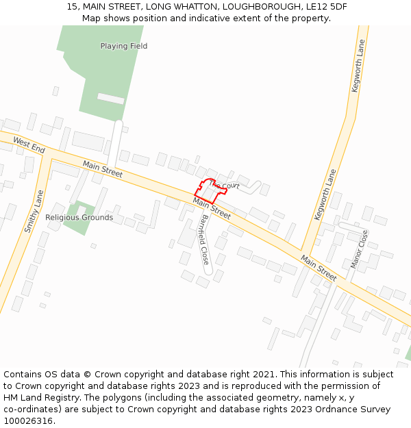 15, MAIN STREET, LONG WHATTON, LOUGHBOROUGH, LE12 5DF: Location map and indicative extent of plot