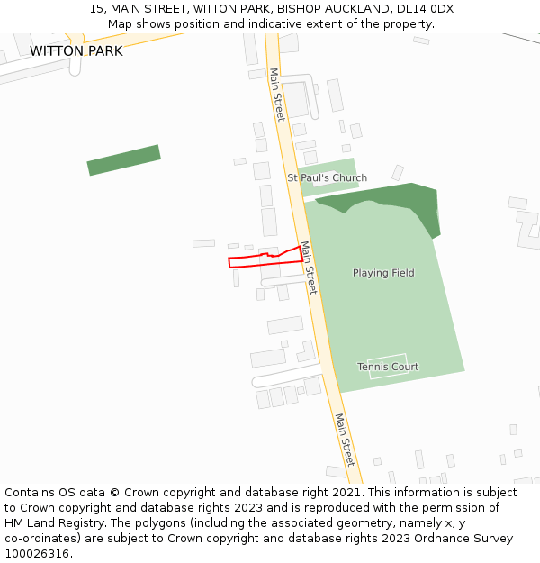 15, MAIN STREET, WITTON PARK, BISHOP AUCKLAND, DL14 0DX: Location map and indicative extent of plot