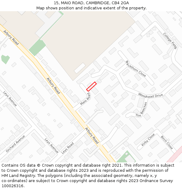 15, MAIO ROAD, CAMBRIDGE, CB4 2GA: Location map and indicative extent of plot
