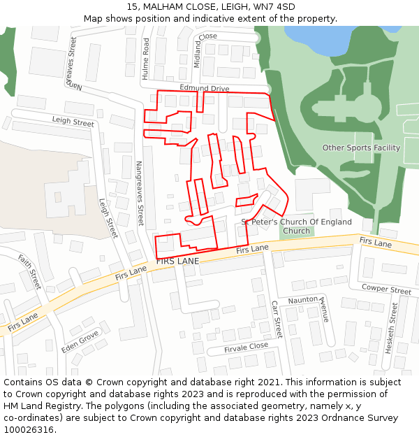 15, MALHAM CLOSE, LEIGH, WN7 4SD: Location map and indicative extent of plot