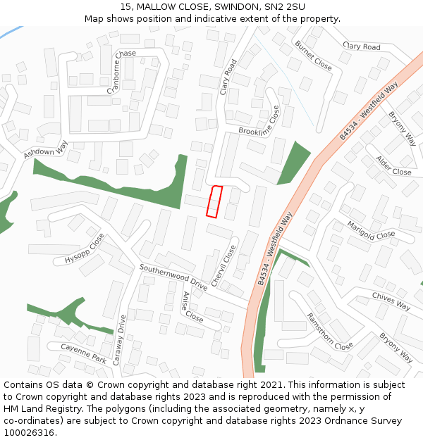 15, MALLOW CLOSE, SWINDON, SN2 2SU: Location map and indicative extent of plot