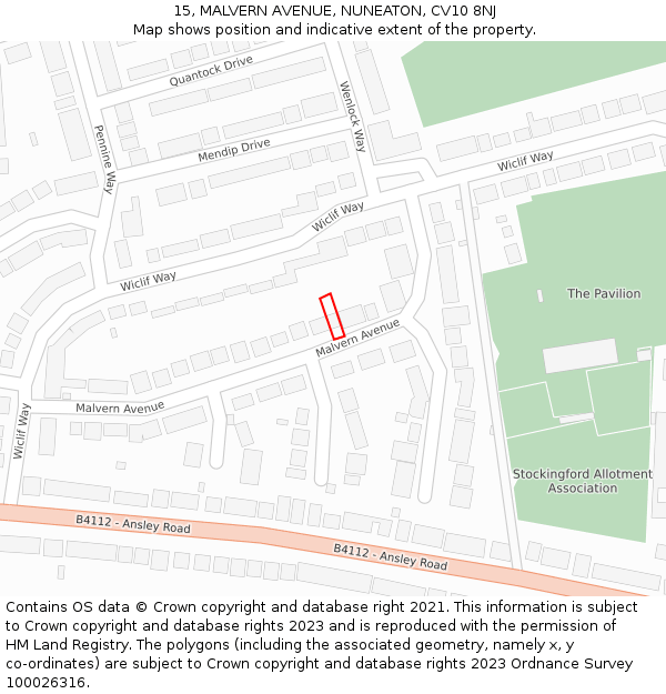 15, MALVERN AVENUE, NUNEATON, CV10 8NJ: Location map and indicative extent of plot