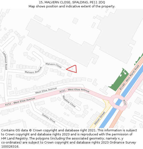 15, MALVERN CLOSE, SPALDING, PE11 2DQ: Location map and indicative extent of plot